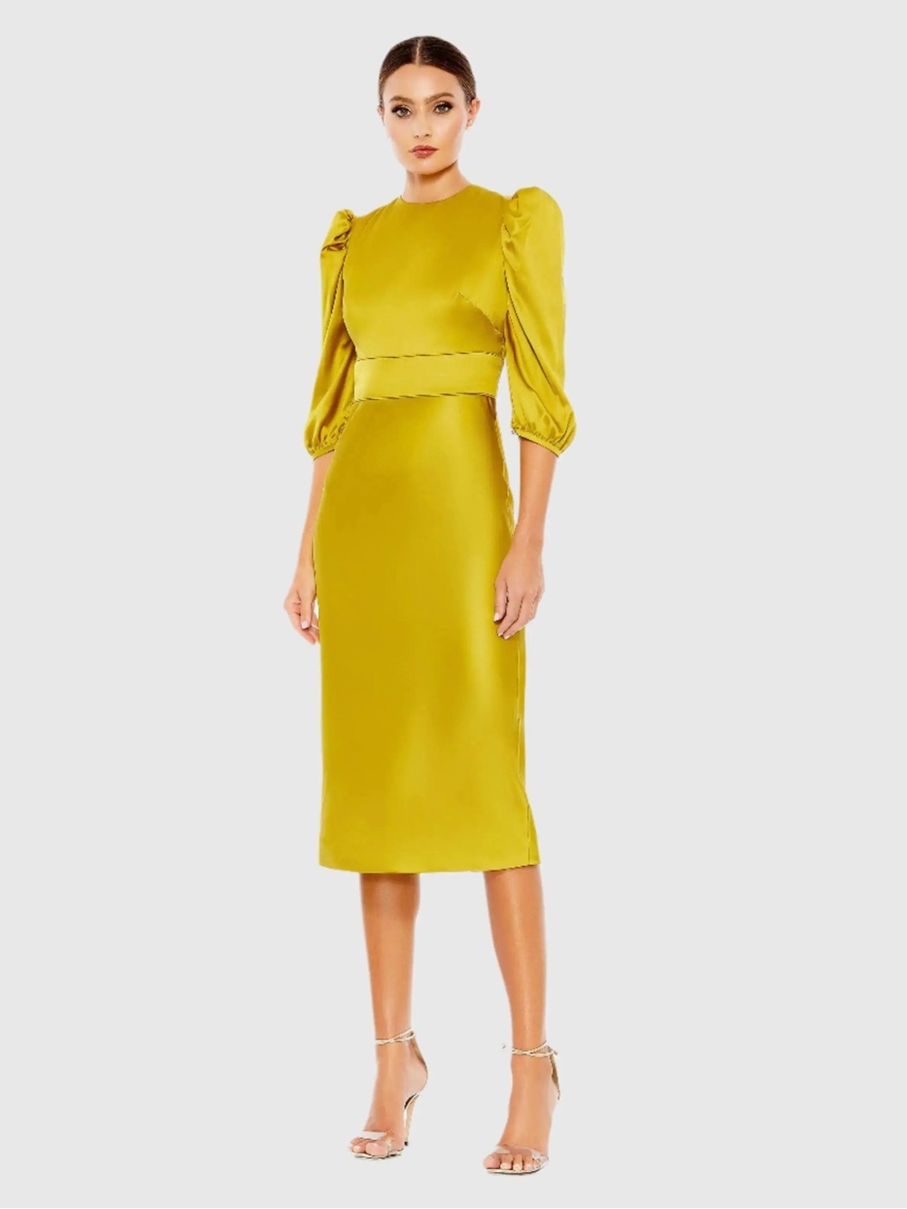 EENA for Mac Duggal Chartreuse Satin Midi Dress – Size 2 – NWT
